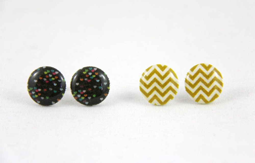 Chevron & Speckle - Post Earrings - Hypoallergenic Surgical Steel