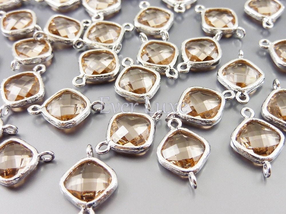 5063R-PE (2 pcs) Peach / Rhodium Faceted small diamond glass connectors