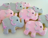 Pink and Grey Elephant Mini Cookies- 2 Dozen