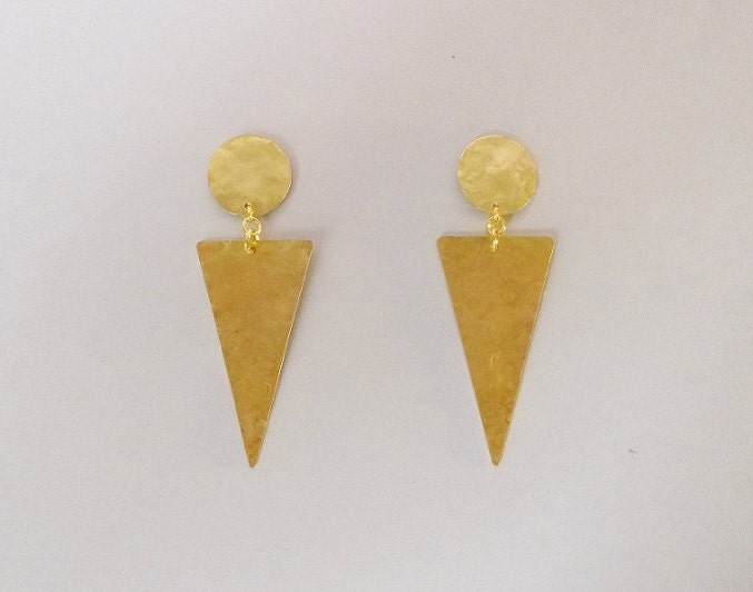 Large dagger brass triangle earrings