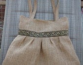 Elegant Pleated Hobo Shoulder Everyday, Folkloric Look  Bag - Natural Burlap Fabric with decorative ribbon