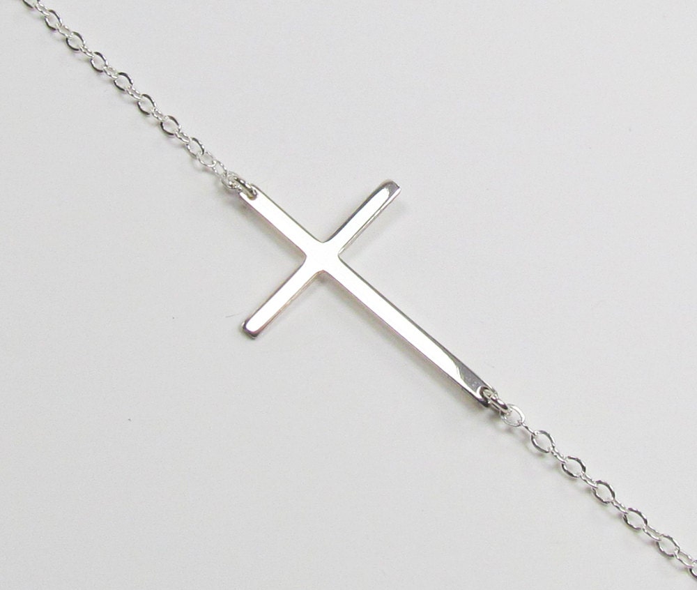 Kelly Ripa Skinny Sideways Cross Necklace, Sterling Silver, Celebrity Inspired