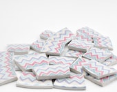 Broken China Mosaic Tiles - Recycled Plates - Pastel - Chevron Stripes -  Geometric - Set of 25