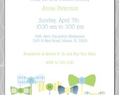 Bow Tie  and Buttons Baby Shower Invitation - DIY Printable PDF File