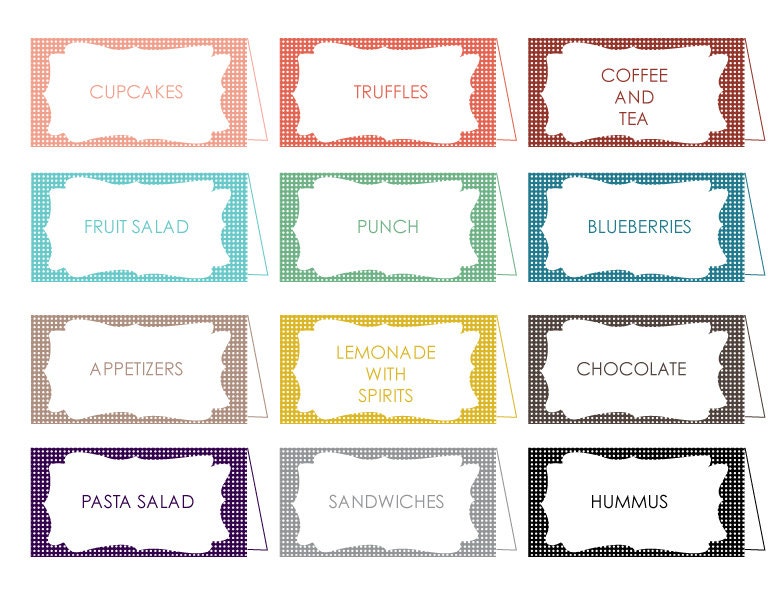Food Tents or Name Tents - INSTANT DOWNLOAD - Edit in Adobe Reader