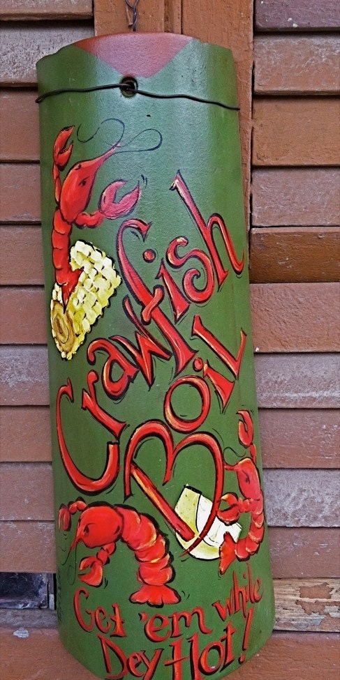 Crawfish Boil  painted Roof Ridge Tile Salvaged from New Orleans
