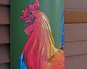 Colorful ROOSTER painted Roof Ridge Tile Sign - Salvaged from New Orleans- Recycled art