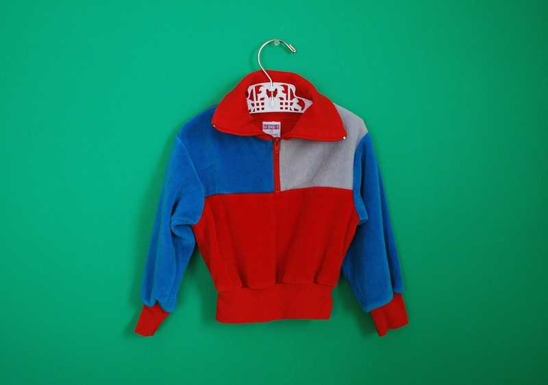 Vintage 1970s 1980s Velour Colorblock Shirt- Size 2T