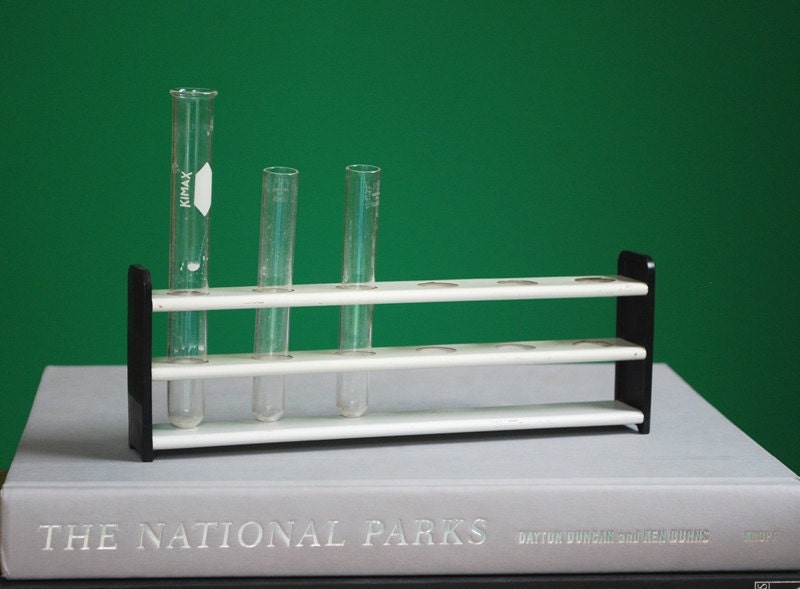 Vintage Metal Test Tube Rack with Test Tubes