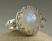 Sterling Silver Moonstone Ring, Natural Rainbow Stone, Handmade Jewelry, made to order
