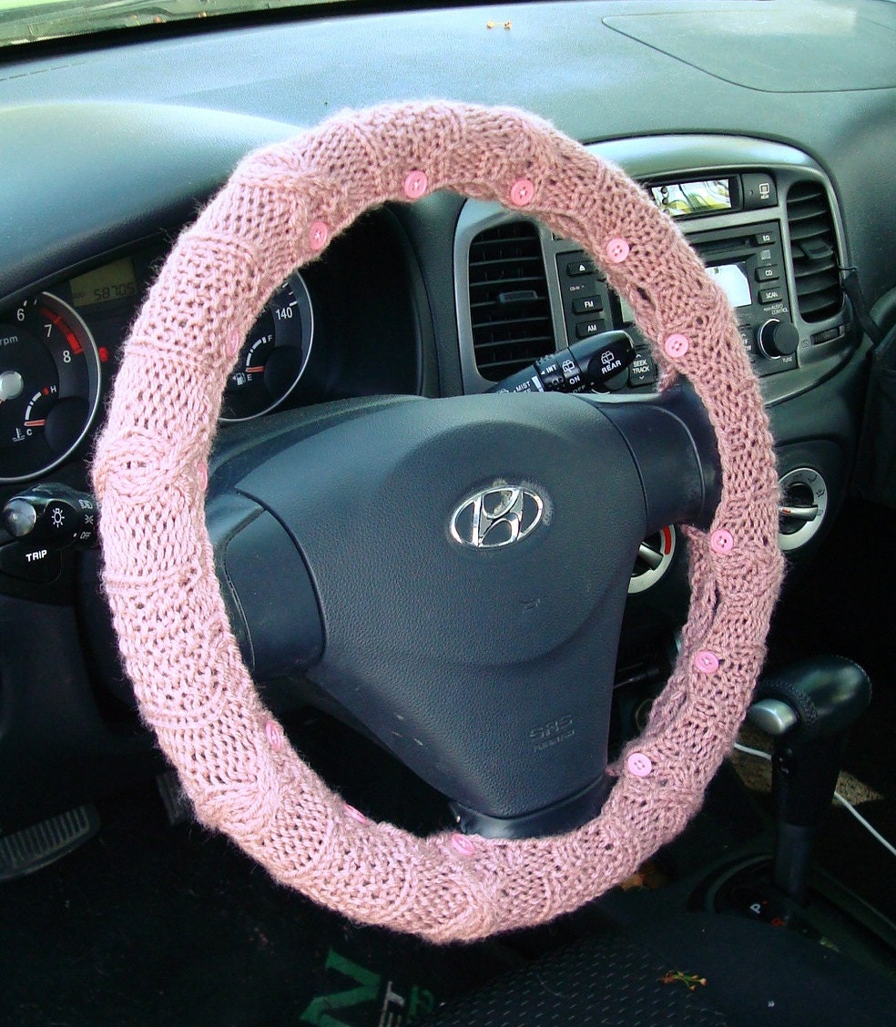 Knit Steering Wheel Cover (Rose) with safety rubber backing - machine washable