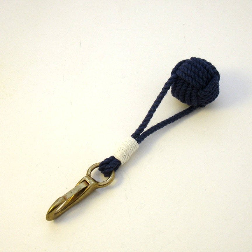 Navy Monkey Fist Key Chain with Brass Clip