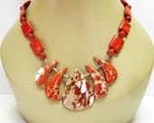 Sierra Red Orange Variscite Pendant Necklace - Red Sponge Coral Necklace - Statement Necklace