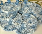 Blue Denim Cotton Scrubbies, Facial Cloth, Crochet Make up Remover, Pkg of 7