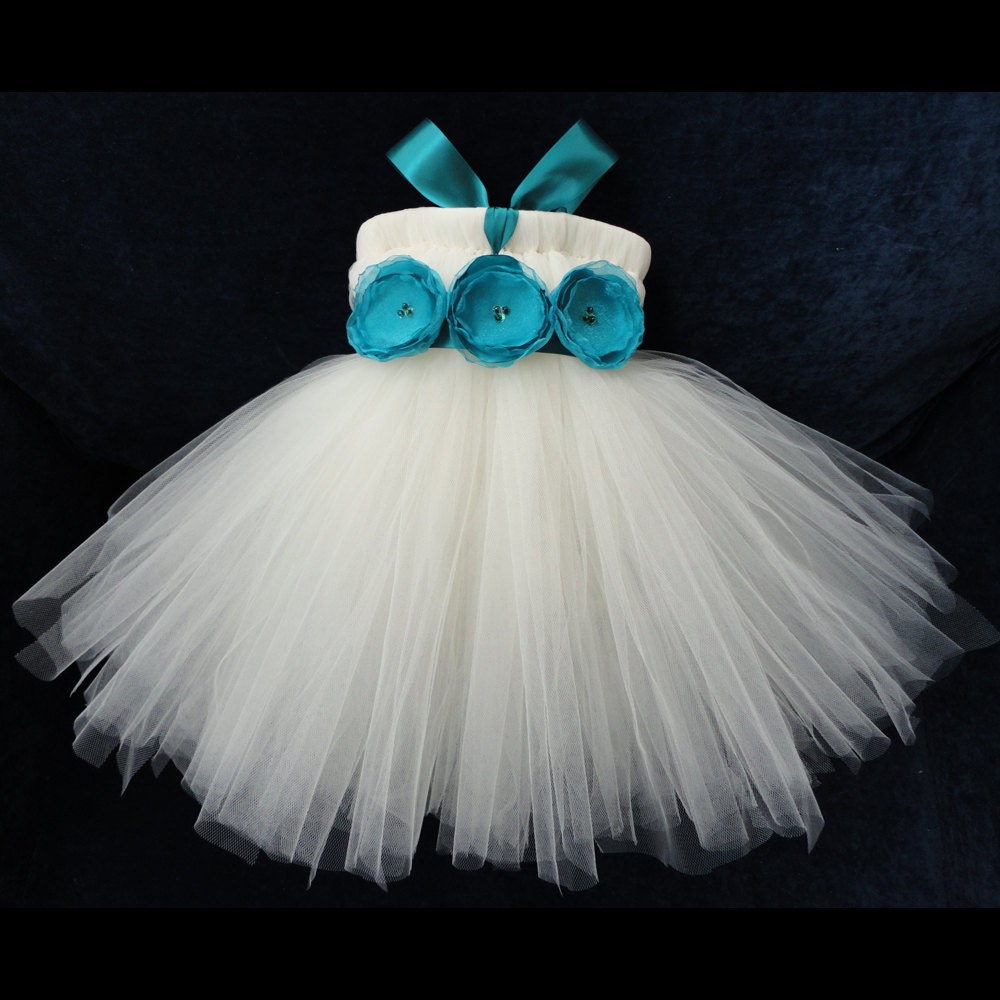 True Teal Tutu Flower Girl Dress