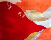 1970s MOUNTAIN SCENE OBI Japanese Kimono Sash with Gold Details