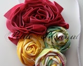 Couture Shabby Chic Satin Flower headband- Spring Easter- Pastel Pretties collection - CUSTOM ORDER - M2M Mustard Pie