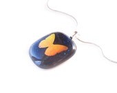 Necklace, Midnight Blue, Gold Dichroic Butterly Pendant, Sparkling, Fused Glass Jewelry