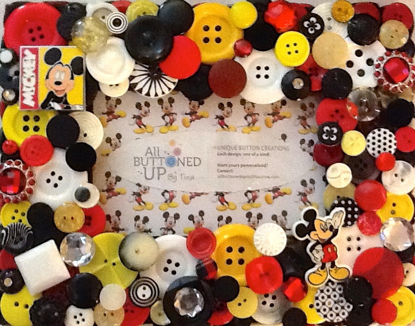 Mickey Mouse Button Picture Frame In Black, White, Red and Yellow for 4"x6" photo