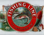 antique fly fishing trout cigar label illustration