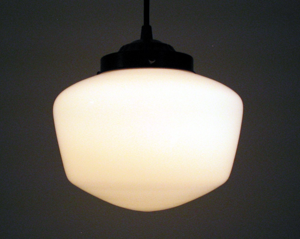 Henderson II. Vintage HEAVY Milkglass Schoolhouse PENDANT