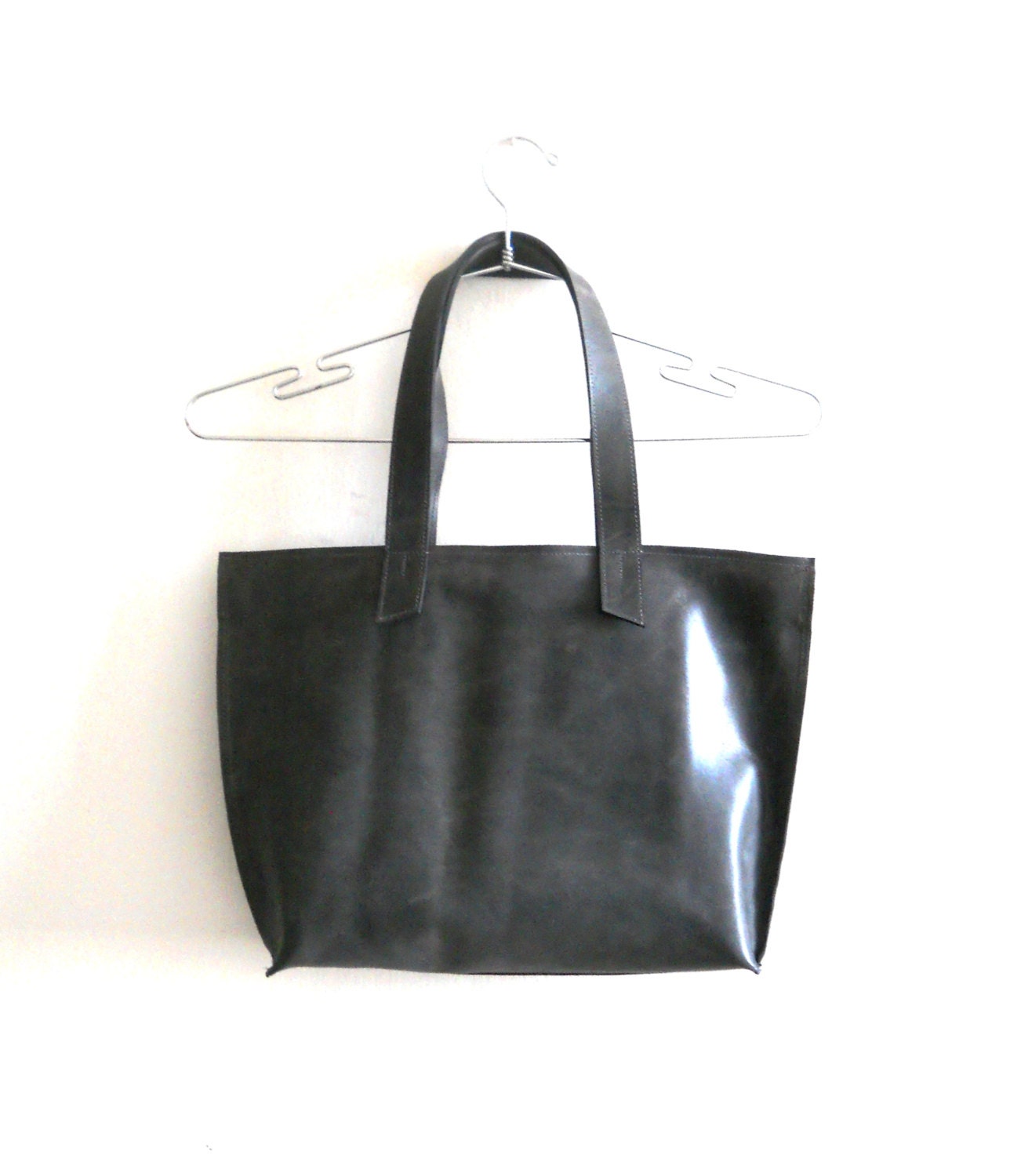 Leather tote bag , for every day use -grey
