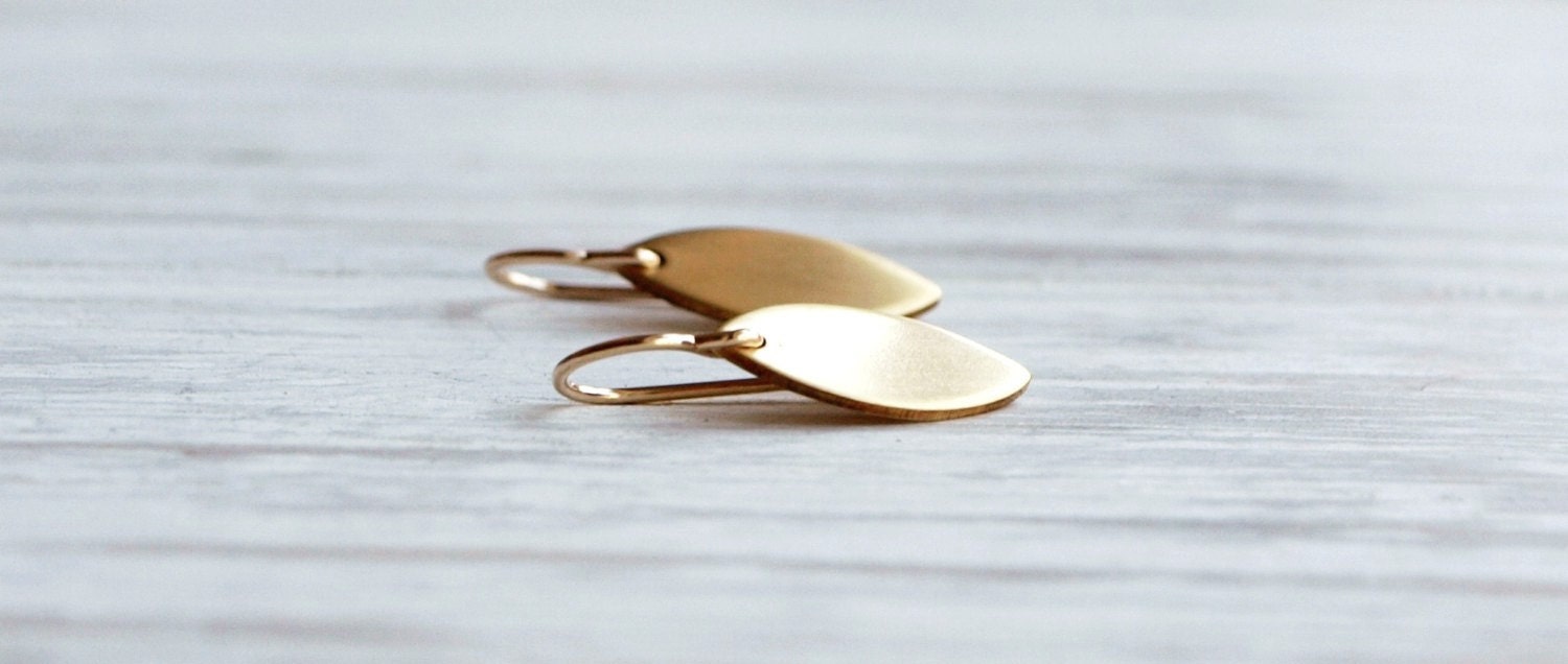 Simple Gold Leaf Earrings in Vintage Brass and Gold Filled