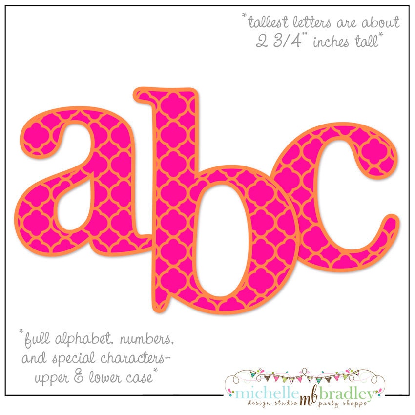 Hot Pink with Orange Quatrefoil Alphabet Set- Instant Download