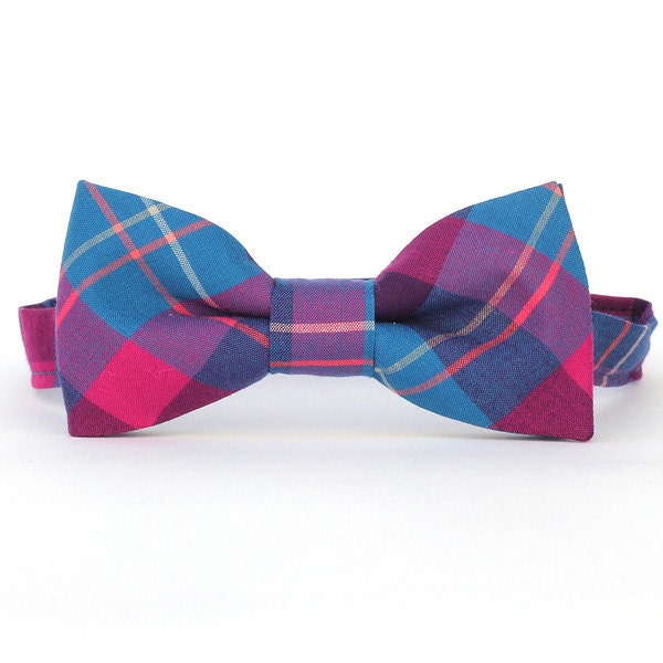Teal and pink Plaid Bow Tie