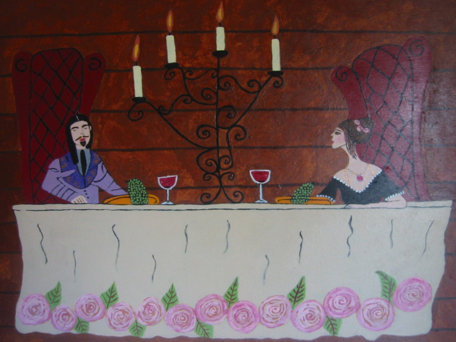 A Love Story  of a Couple Deeply in Love................Acrylic Original Wood Painting