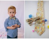 Yellow and White Liberty of London Print Boys Neckties - Custom Little Boy Neckties, Yellow Neckties, Cotton Neckties, Groomsmen Neckties