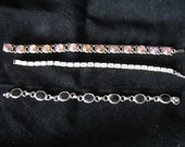 Destash Lot of 3 Vintage Bracelets - Need new catches - Repurpose or fix - Rhinestone, Cabochon, Black