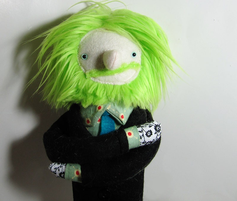 Lime Green Haired Plush Boyfriend Man Doll in Suit