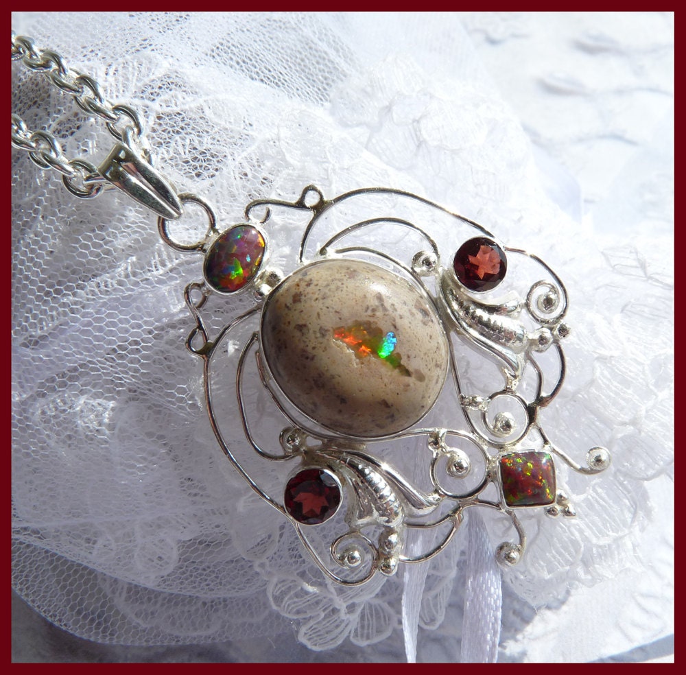 Whimsical Mexican Opal - Opal Garnet Combination- Necklace  DC  8465