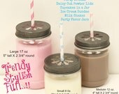 PLASTIC Mason Jars with Daisy Lids, ( 8 Jars ) You Pick Your Size, UNBREAKABLE Plastic, Lemonade Jars, Party, Drinks, Food, Favors