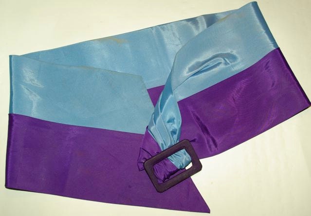 Pale blue and purple striped rayon taffeta belt