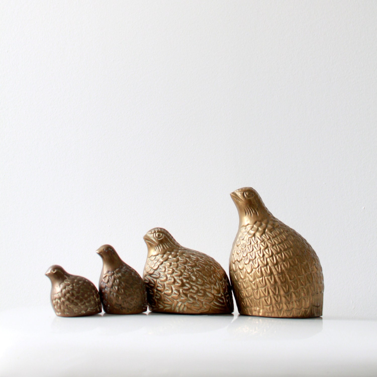 Vintage Brass Birds Quail Family - Set of 4