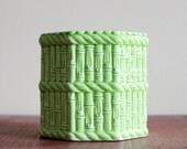 Vintage Small Faux Bamboo Green Ceramic Planter - Made in Japan