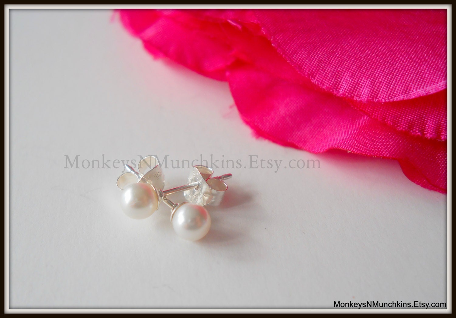 Child Baby First Swarovski White Pearl Earrings Sterling Silver E041