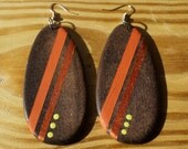 Hand Painted Oval Earrings in Brown, Orange, and Lime Green