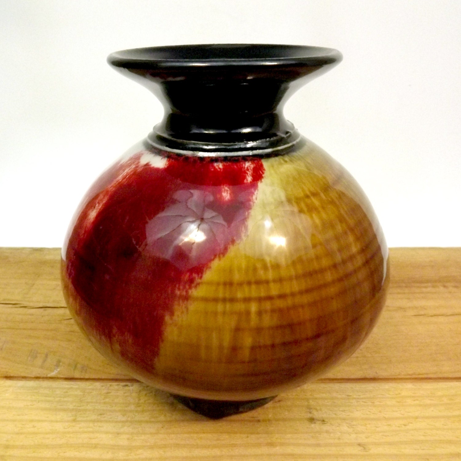 Pottery Vase Porcelain Glazed in Copper Red and Amber
