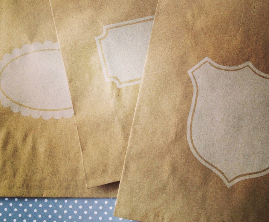 Kraft Favor Bag Mix - Scallop Oval, Notched Box and Shield Paper Bags (15) - Midi Size - 7 x 5.5 inches Il_170x135