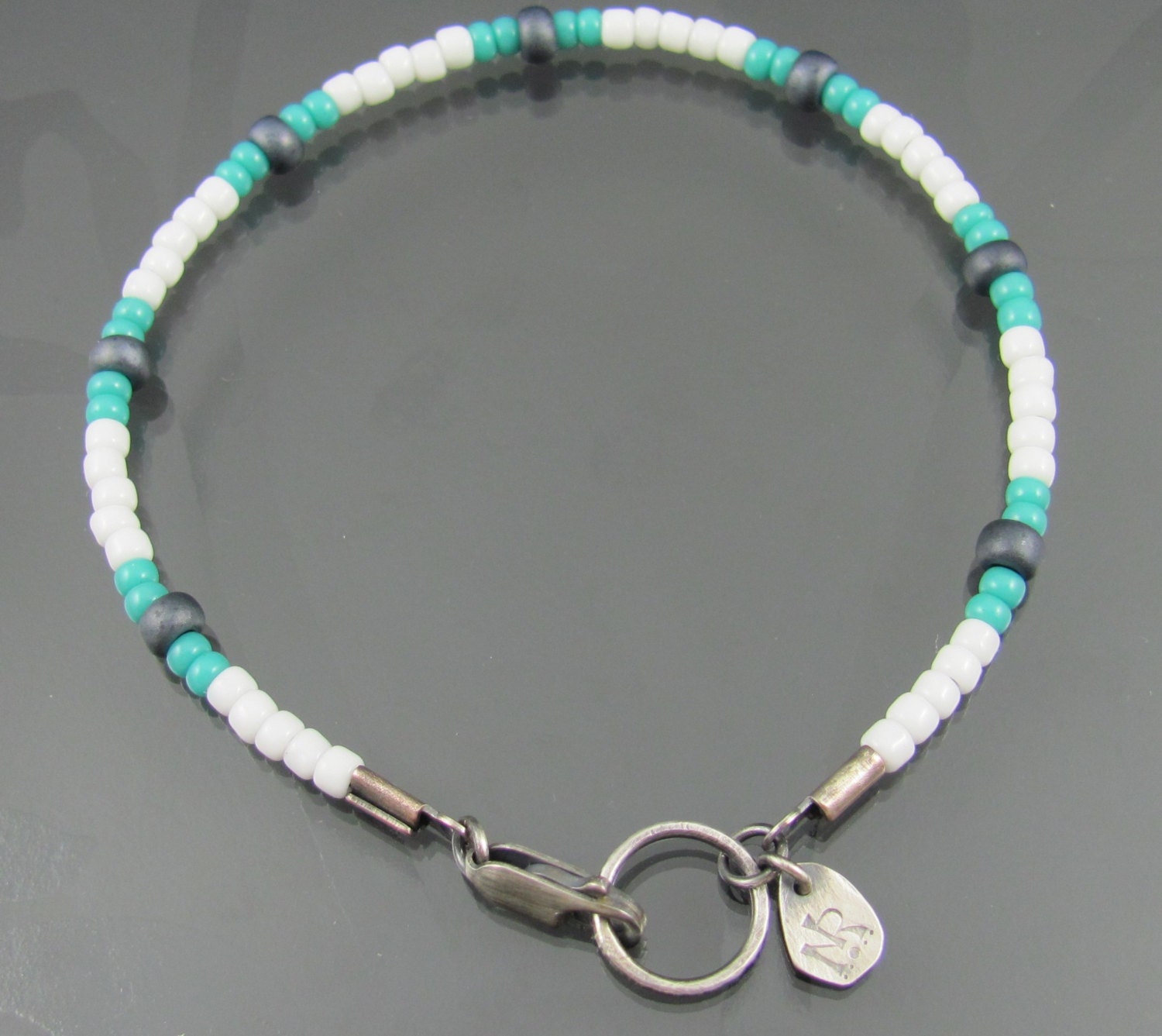 beaded bracelet - sterling silver bracelet - charm bracelet - seed bead bracelet - white bracelet