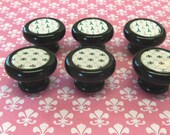 6 Knobs Pulls Fleur de Lis Eiffel Tower French New Orleans Black Pink Wood Knobs Paris Apt