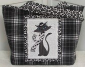 Hep Cat Black and White Plaid Large Tote Bag Purse Ready To Ship