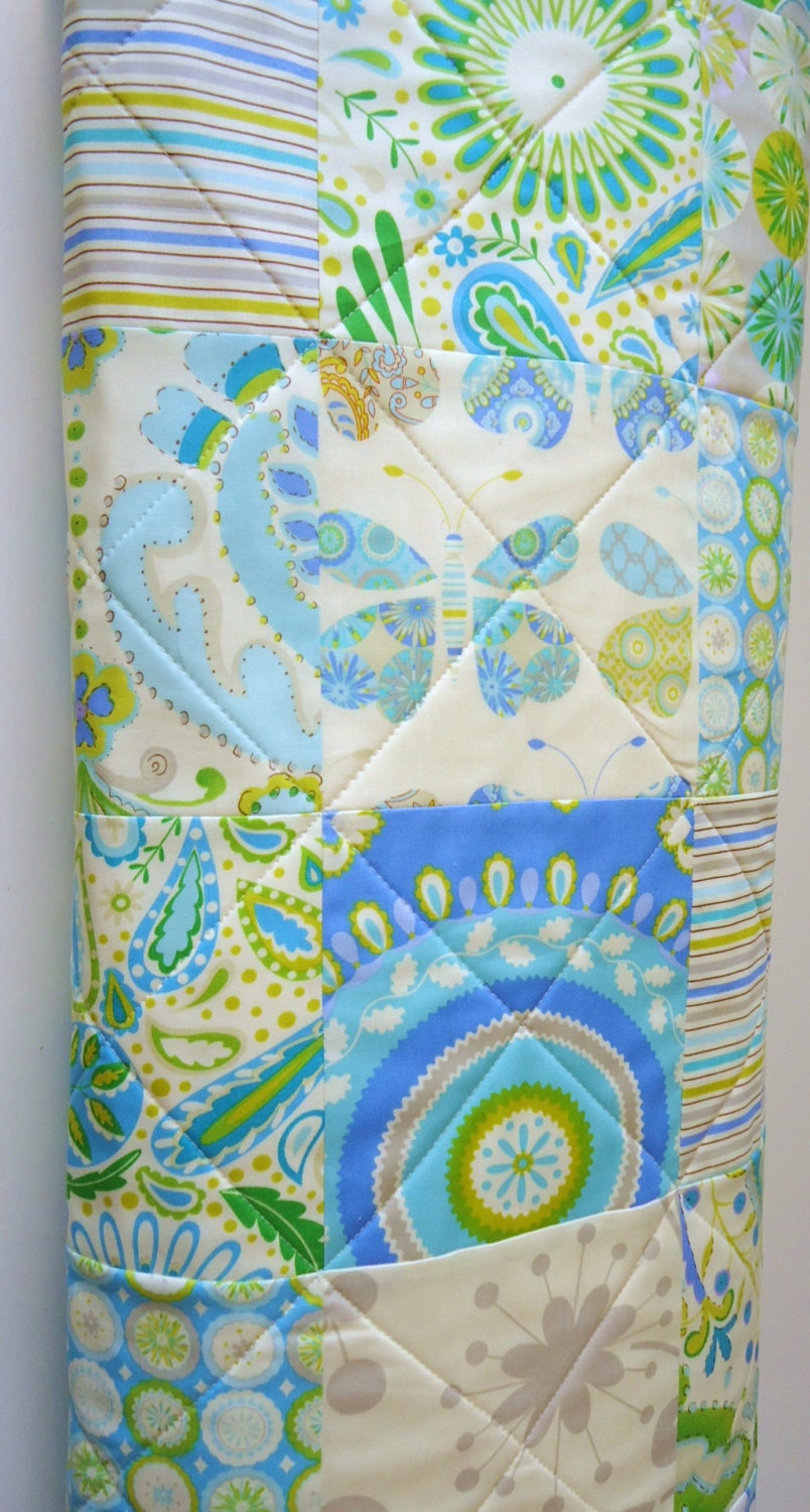 Kumari Garden Baby Quilt, Patchwork Quilt, Dena Designs, Modern Baby Bedding Quilt, Blue, Silver, Green