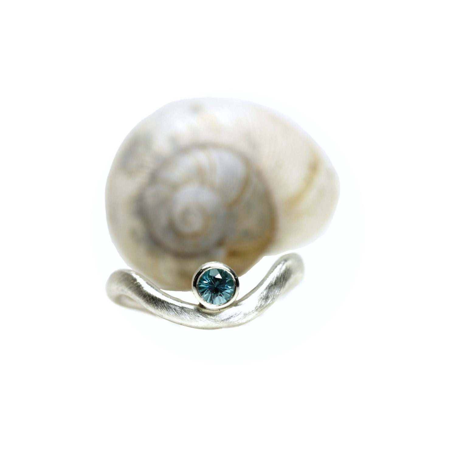 Blue Zircon Surf Modern Wave Silver Ring - One Wave