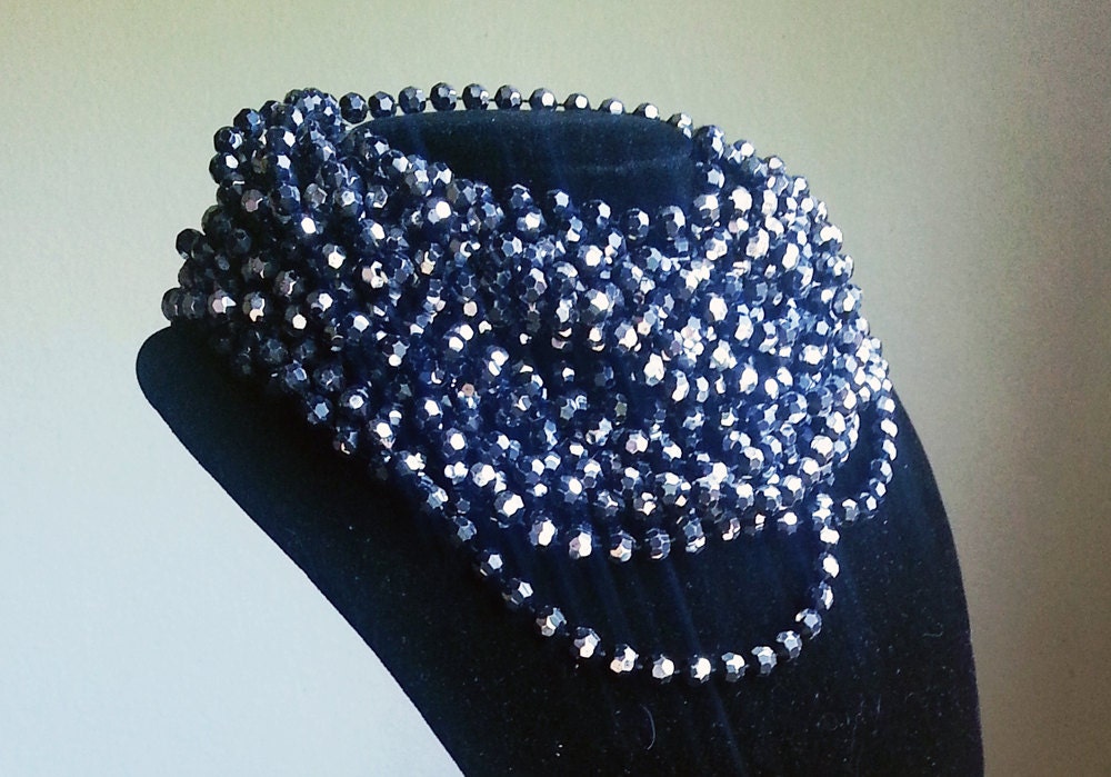 Antique Flapper Beads, Black Plastic, Super Long, Great Gatsby Style