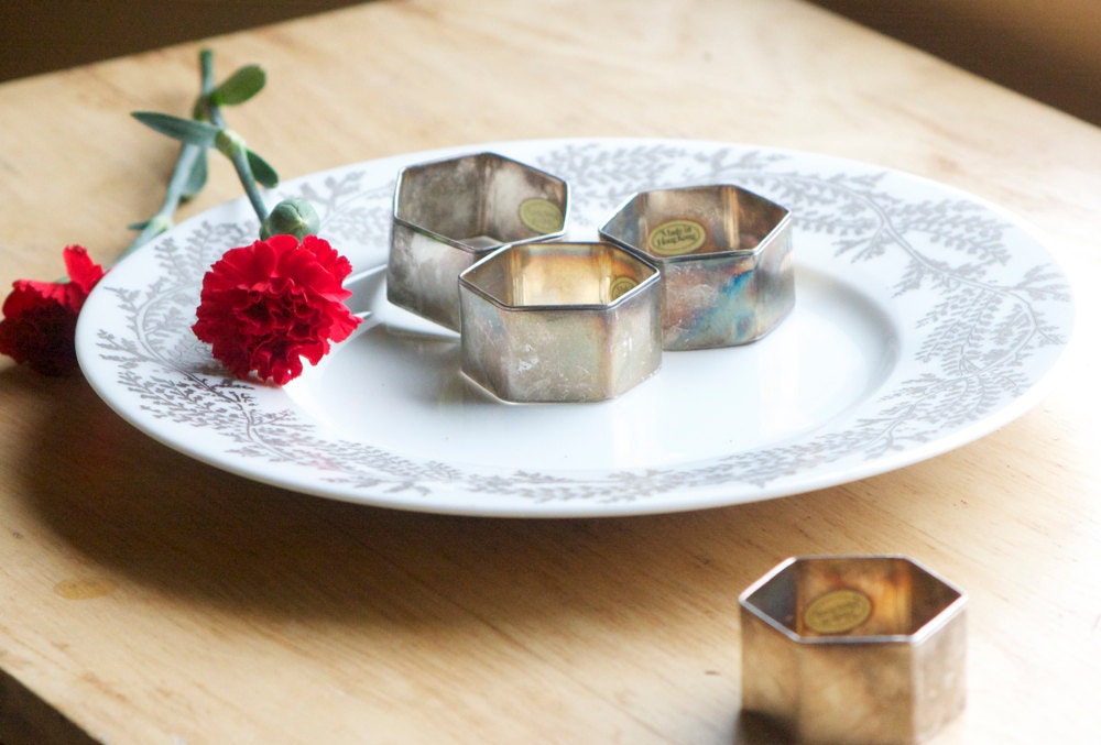 Napkin Rings, Tarnished Silver, Set of 4