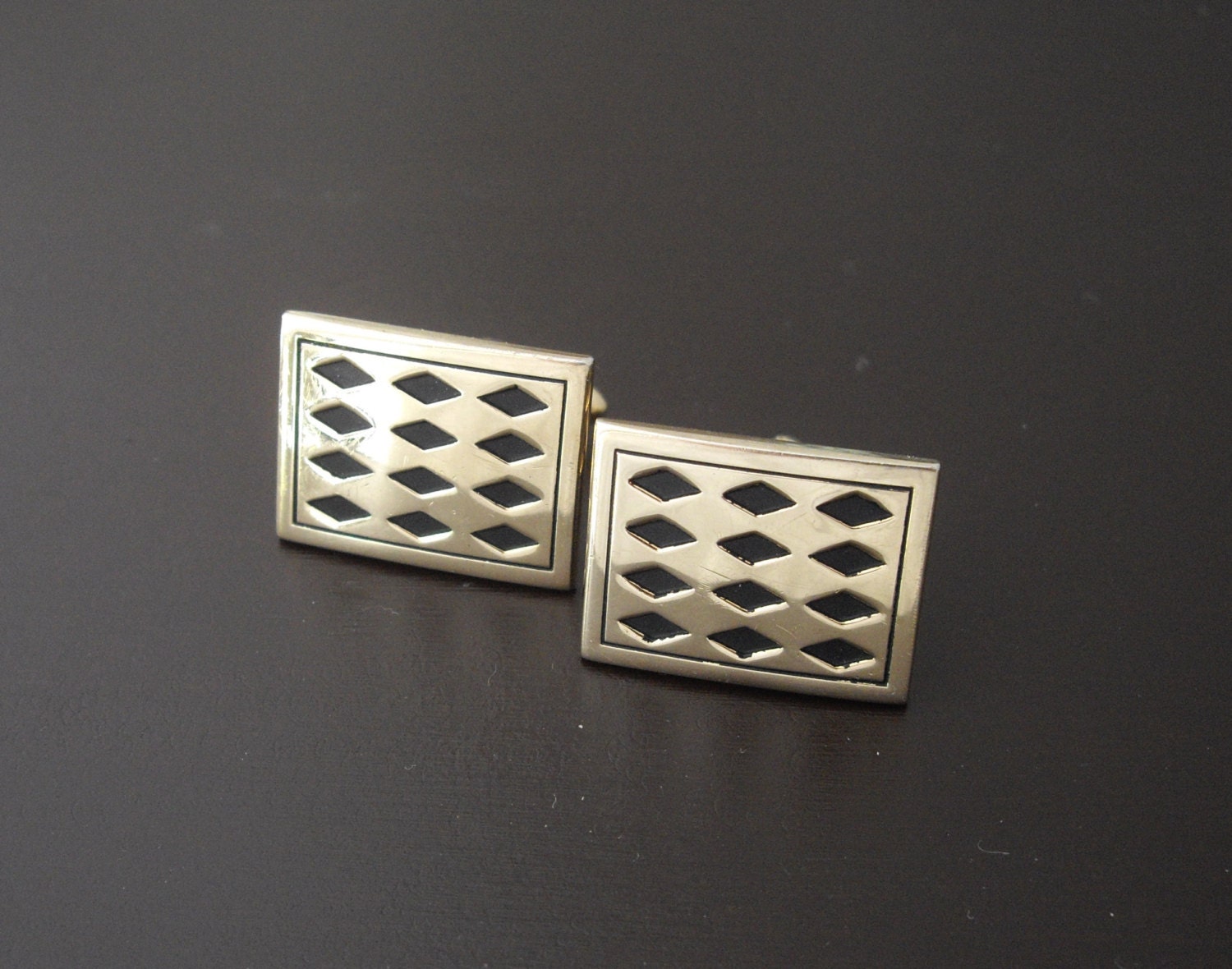 Vintage Swank Diamond Pattern Cuff Links, Swank Cuff Links